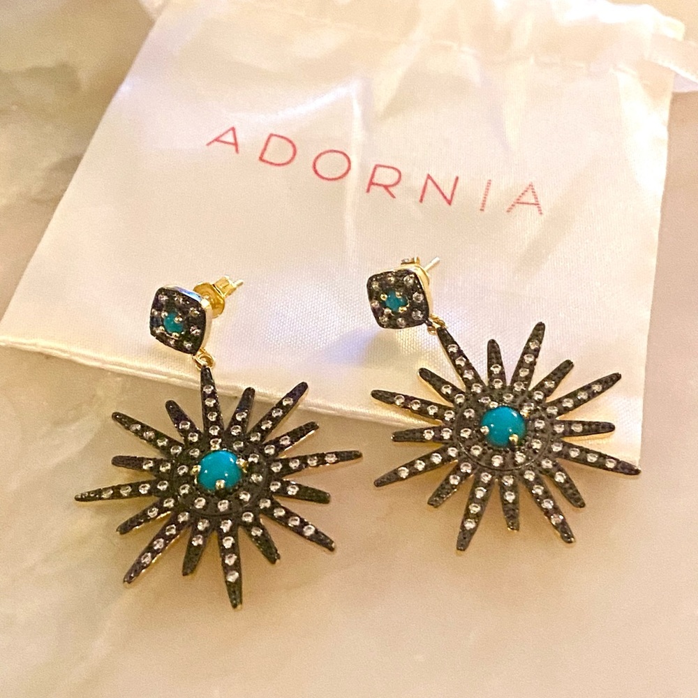 14K Yellow Gold Plated Turquoise & Swarovski Crystal Accented Starburst …